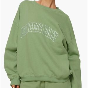 Princess Polly Sage Green Crewneck Sweatshirt Soft Logo Pullover Size US 6